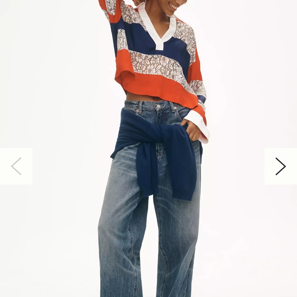 Anthropologie Red and Blue Crop Top